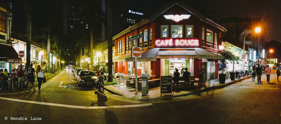 Night scene panorama in Kampong Glam.